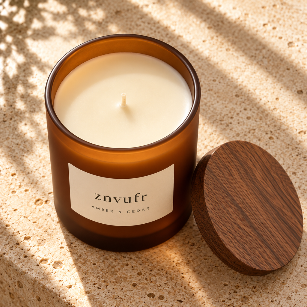 znvufr Amber & Cedar Scented Candle detail