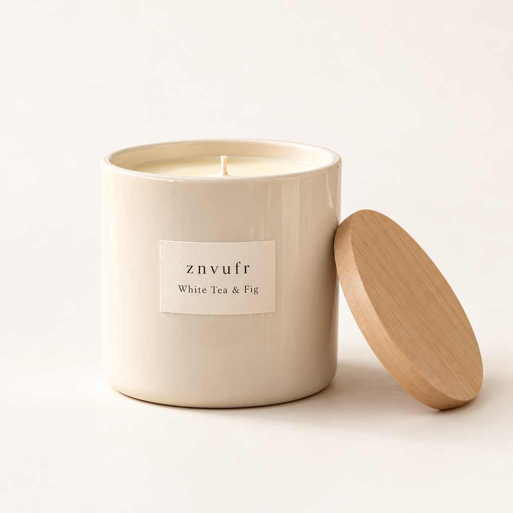 znvufr White Tea & Fig Scented Candle studio