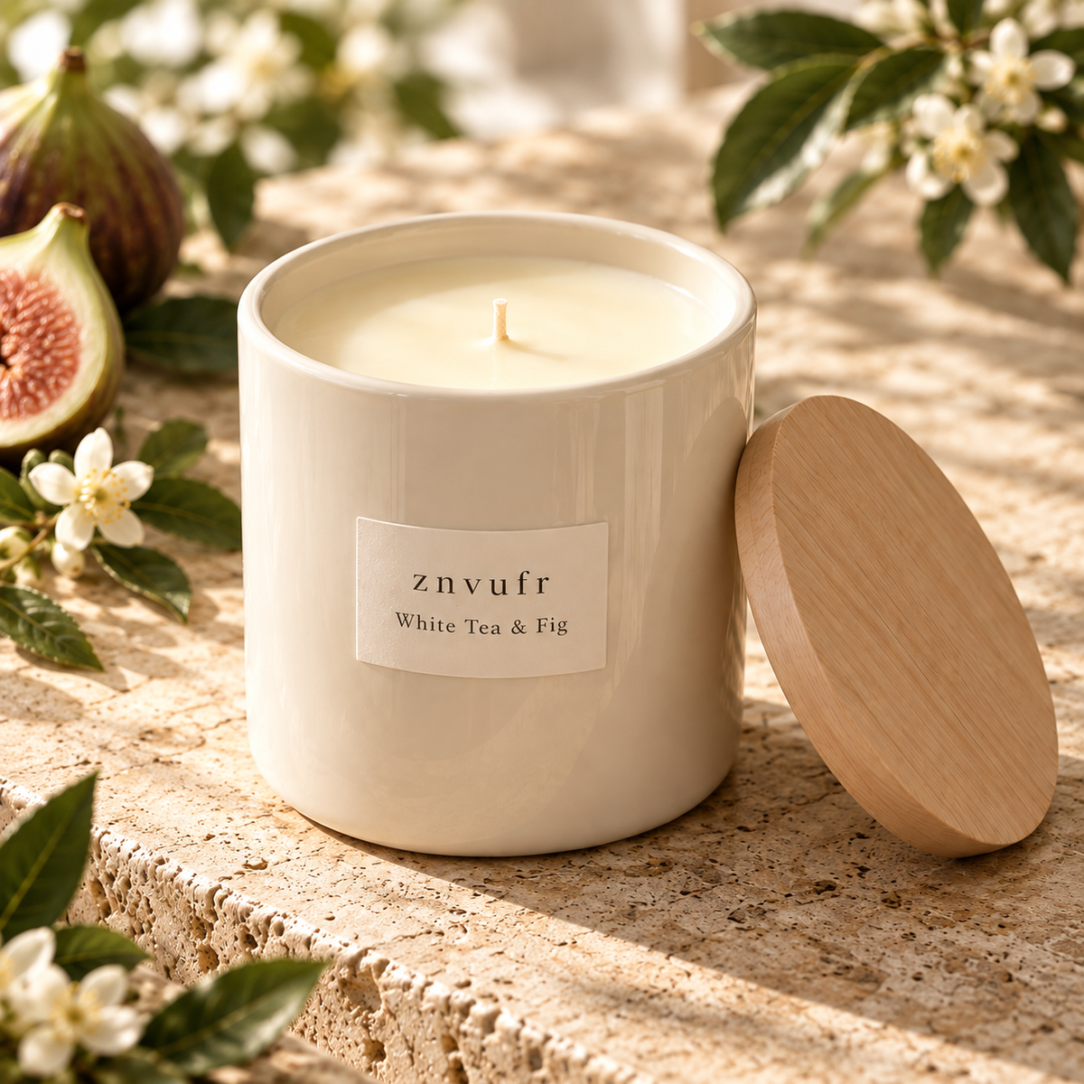 znvufr White Tea & Fig Scented Candle detail