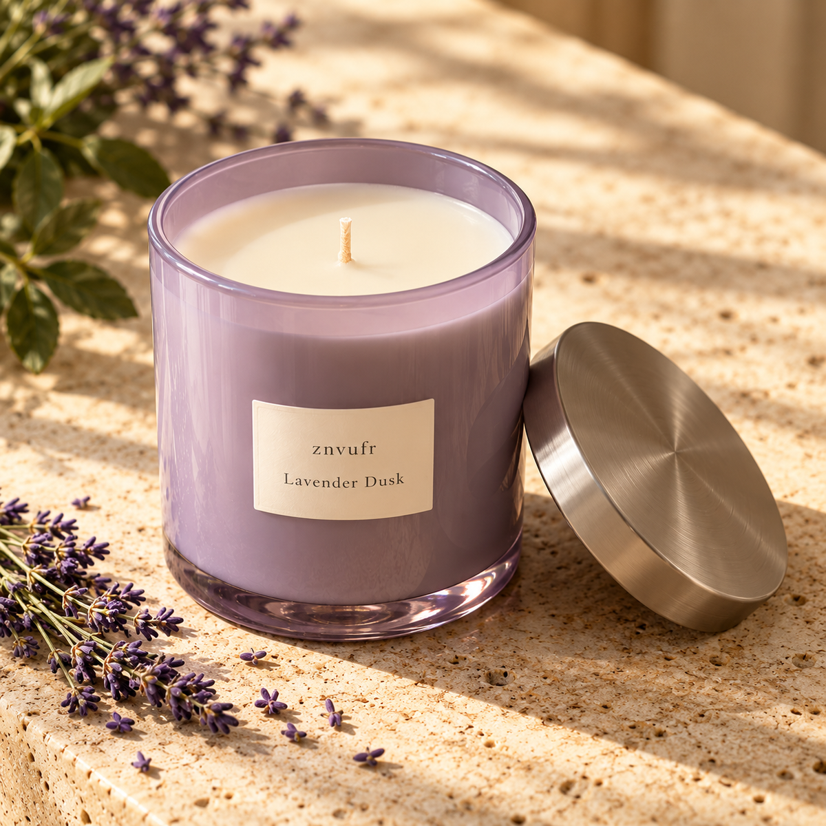 znvufr Lavender Dusk Scented Candle detail