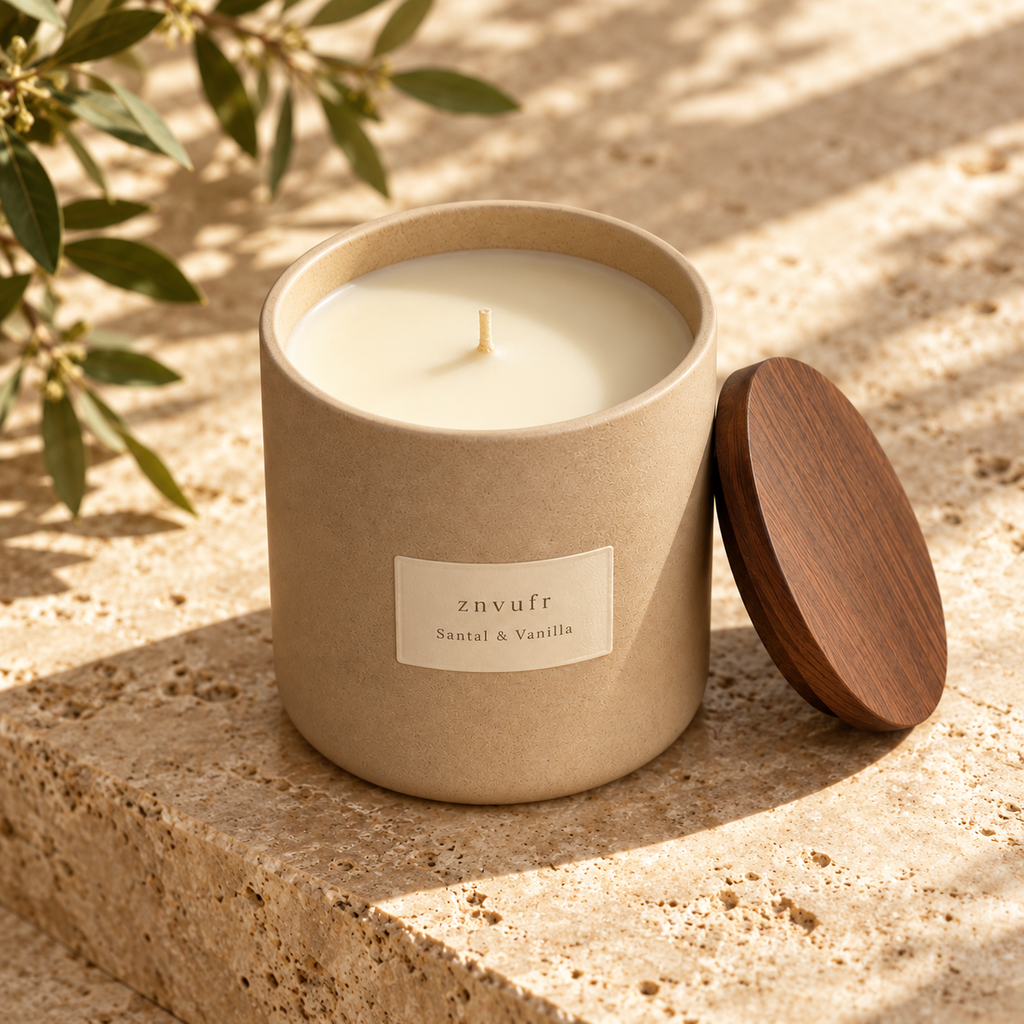 znvufr Santal & Vanilla Scented Candle detail