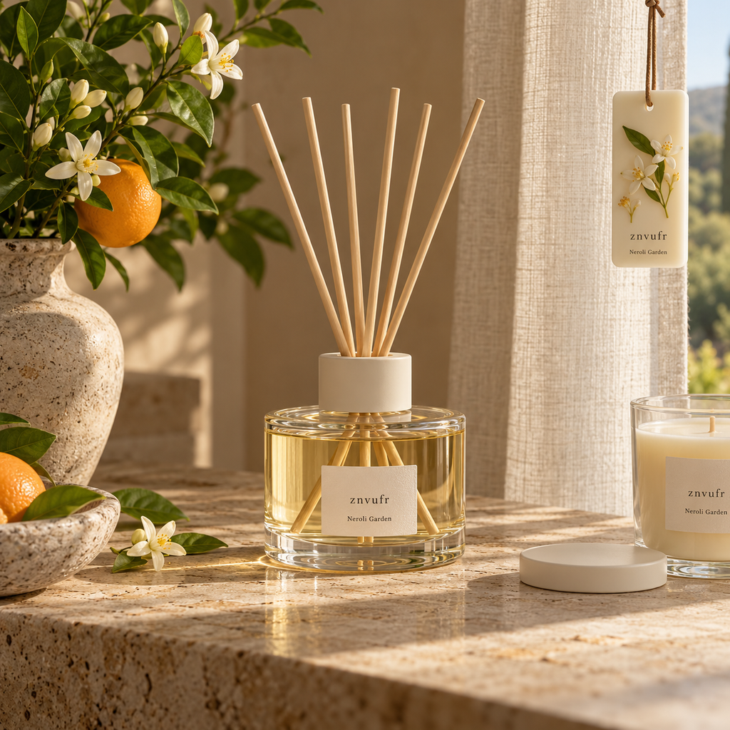 znvufr Neroli Garden Reed Diffuser lifestyle