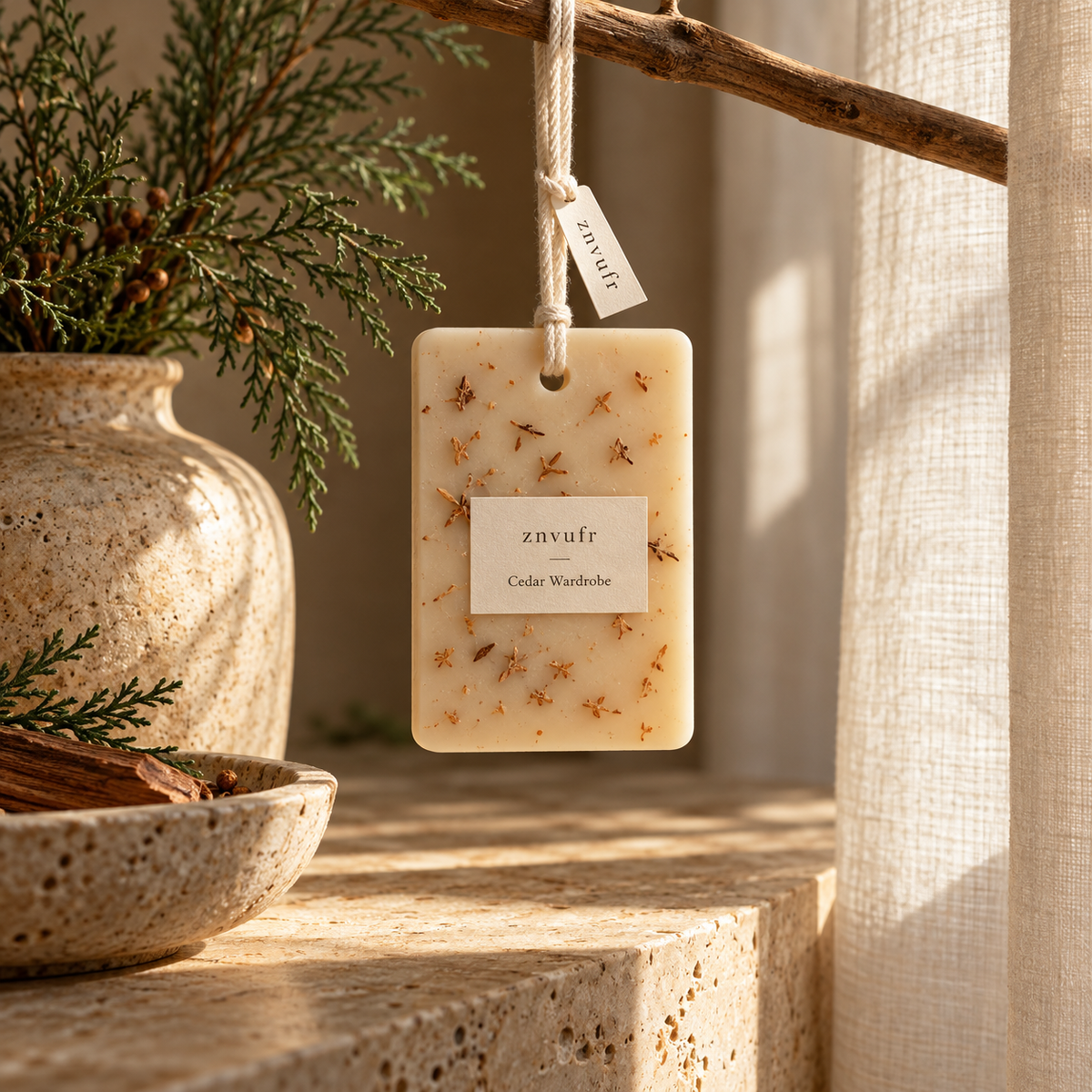 znvufr Cedar Wardrobe Scented Wax Tablet lifestyle